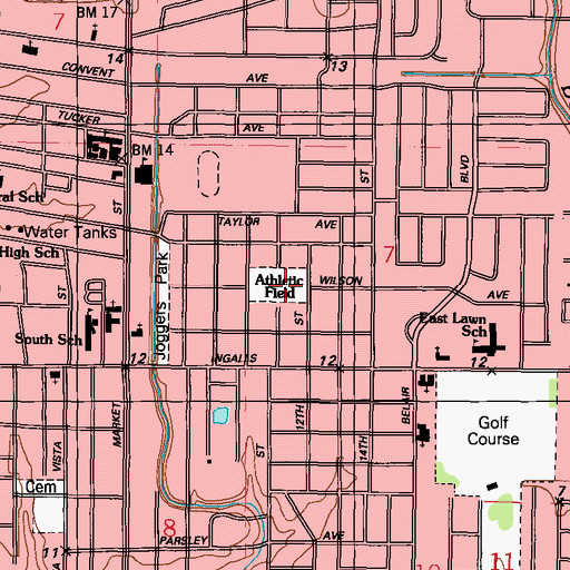 Topographic Map of Twelveth Street Recreation Complex, MS