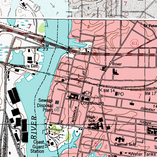Topographic Map of Pascagoula Amtrak Station, MS