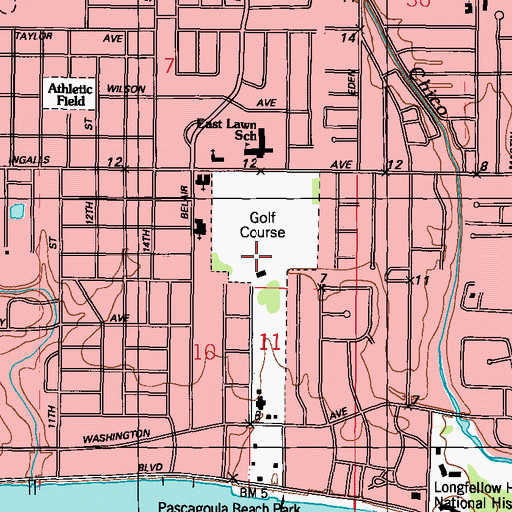 Topographic Map of Pascagoula Country Club, MS