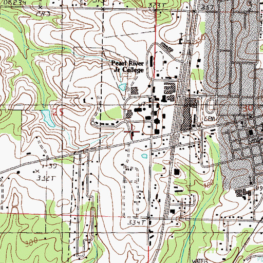 Topographic Map of Pearl River Community College Lamar Hall, MS