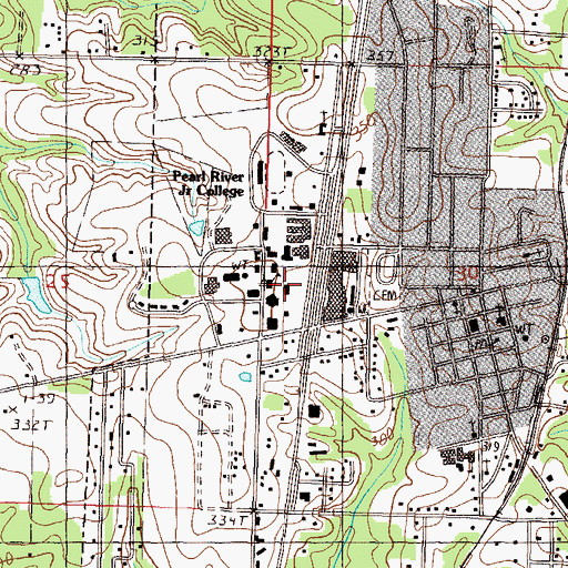 Topographic Map of Pearl River Community College Poplarville Campus Ted J Alexander Administration Building, MS