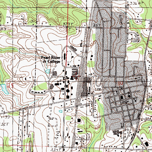 Topographic Map of Pearl River Community College Shivers Gymnasium, MS
