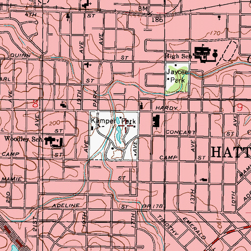 Topographic Map of Hattiesburg Zoo, MS