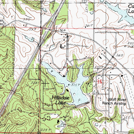 Topographic Map of Hillsdale Golf Course, MS