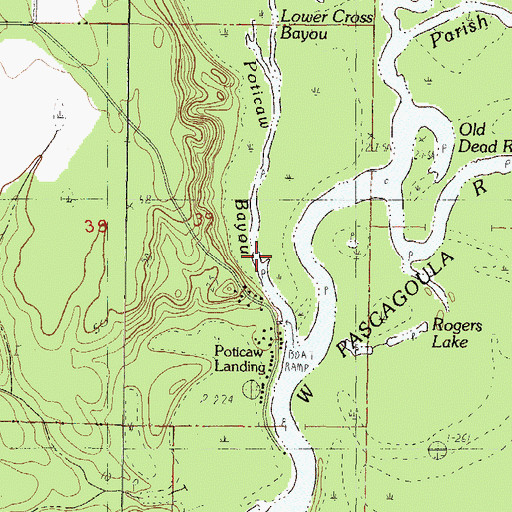 Topographic Map of Poticaw Fishing Camp, MS