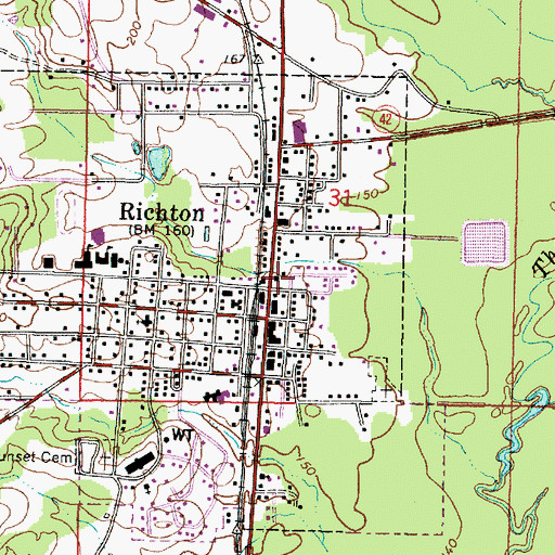 Topographic Map of Richton Post Office, MS