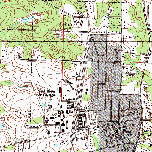 Topographic Map of College Heights Baptist Church, MS