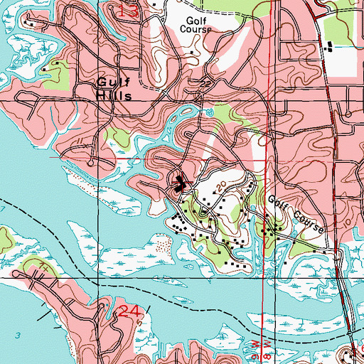Topographic Map of Seven Oaks Gulf Hills Conference Center, MS