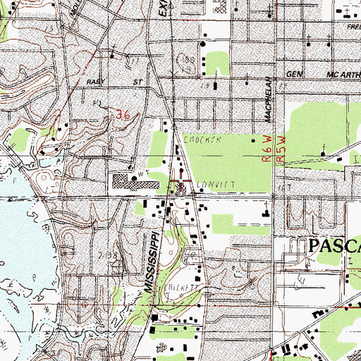 Topographic Map of Singing River Rehabilitation and Nursing Center, MS