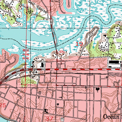 Topographic Map of Ocean Springs Church of Christ, MS