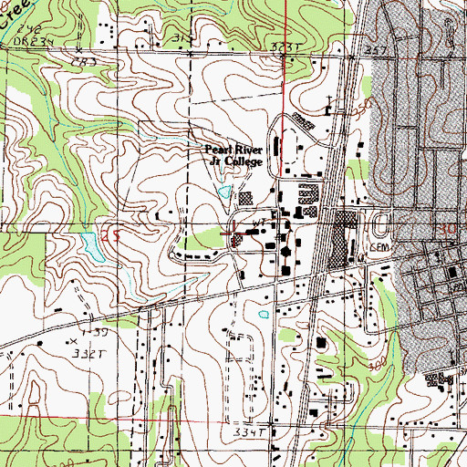 Topographic Map of Pearl River Community College Garvin H Johnston Library, MS