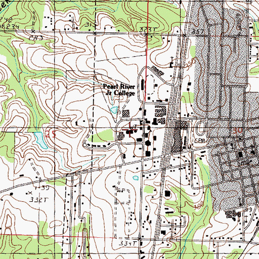 Topographic Map of Pearl River Community College Poplarville Campus Seal Hall, MS
