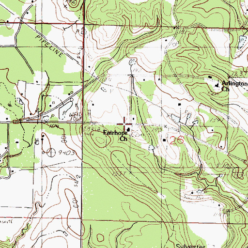 Topographic Map of Fairhope Missionary Baptist Church, MS