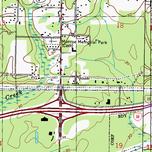 Topographic Map of Bay Berry Recreational Vehicle Park, MS