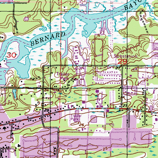 Topographic Map of Bayou Oaks Mobile Home Park, MS