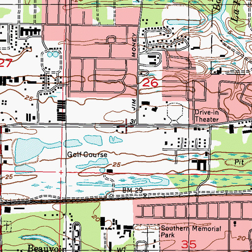 Topographic Map of Beauvoir United Methodist Church, MS
