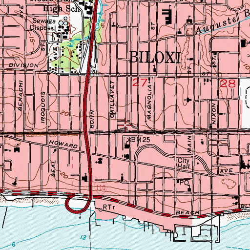 Topographic Map of Biloxi Amtrak Station, MS