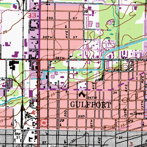 Topographic Map of First Assembly of God Church, MS
