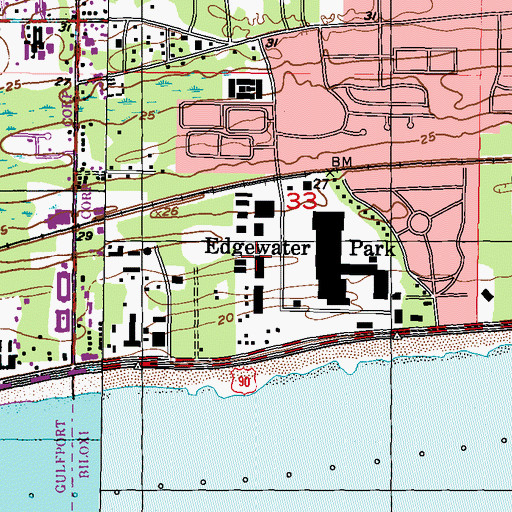 Topographic Map of Edgewater Village Shopping Center, MS