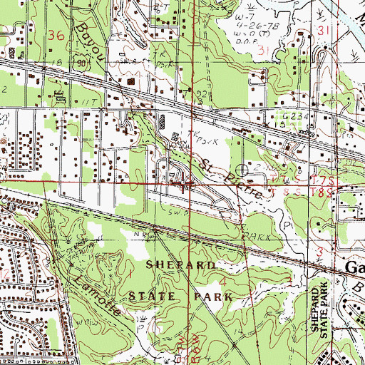 Topographic Map of Isle of Pines Mobile Home Village, MS