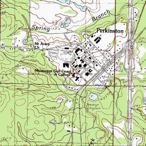 Topographic Map of Mississippi Gulf Coast Community College Perkinston Campus Moran Hall, MS