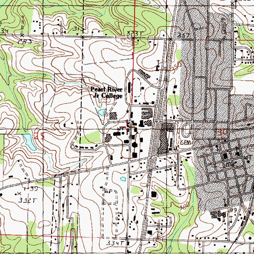 Topographic Map of Pearl River Community College Poplarville Campus Pearl River Hall, MS