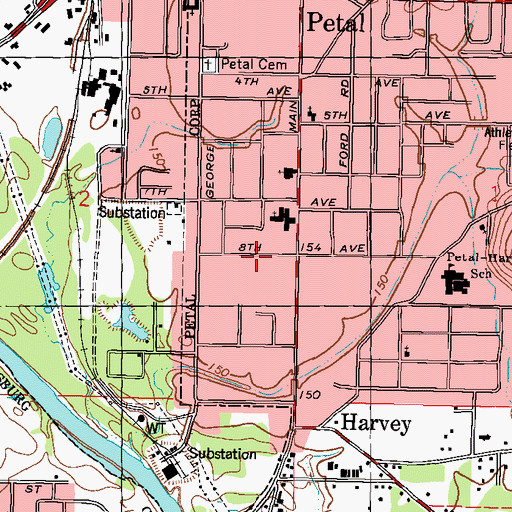 Topographic Map of Petal City Hall, MS