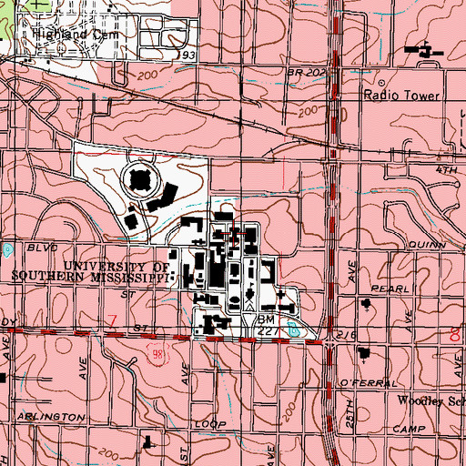 Topographic Map of University of Southern Mississippi Walker Science Building, MS