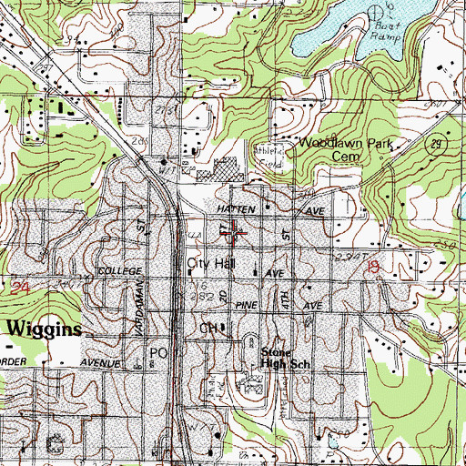 Topographic Map of First Baptist Church of Wiggins, MS