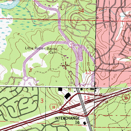 Topographic Map of Woodland Village Nursing Center, MS