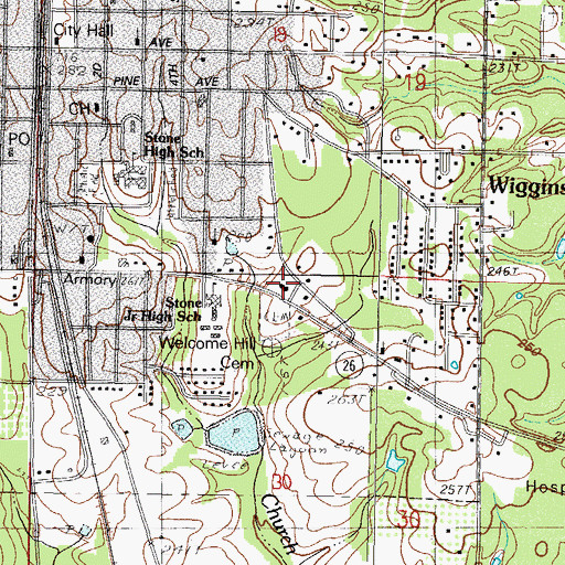 Topographic Map of Welcome Hill Baptist Church, MS