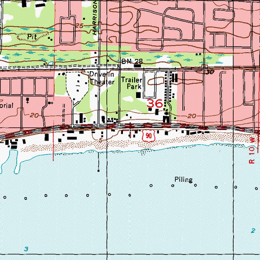 Topographic Map of Biloxi Beach Amusement Park, MS