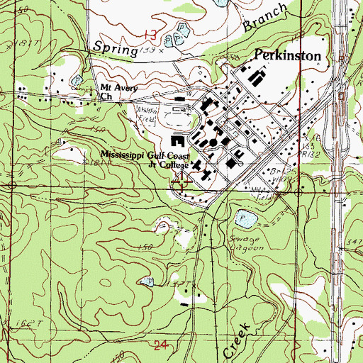 Topographic Map of Mississippi Gulf Coast Community College Perkinston Campus Bryan Hall, MS