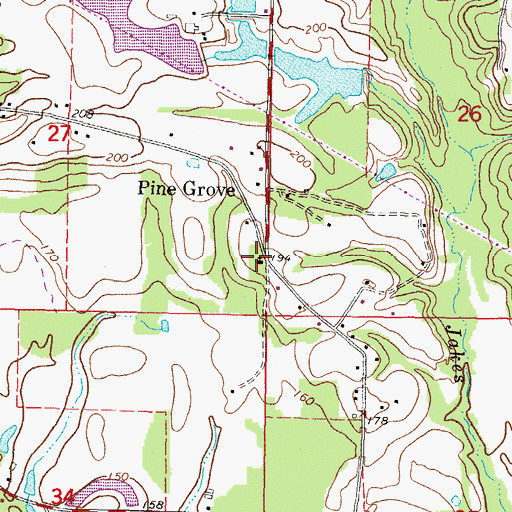 Topographic Map of Piney Grove Missionary Baptist Church, MS