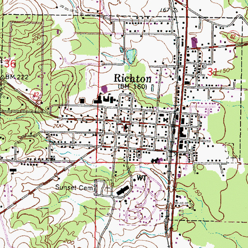Topographic Map of Richton United Methodist Church, MS