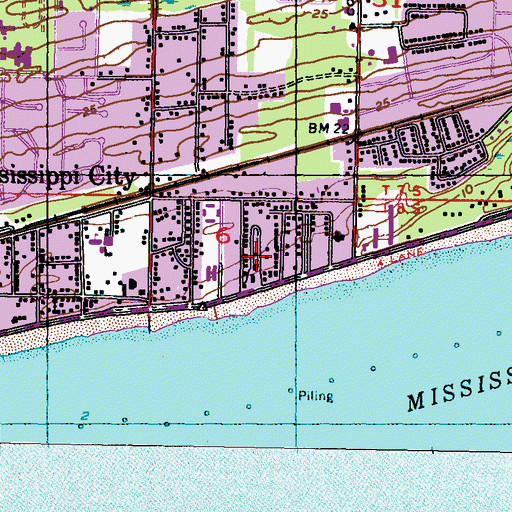 Topographic Map of Sand Beach Recreational Vehicle Park, MS