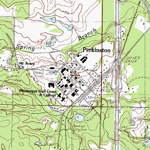 Topographic Map of Mississippi Gulf Coast Community College Perkinston Campus Darby Hall, MS