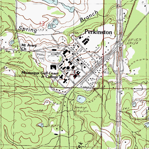 Topographic Map of Mississippi Gulf Coast Community College Perkinston Campus Malone Hall, MS