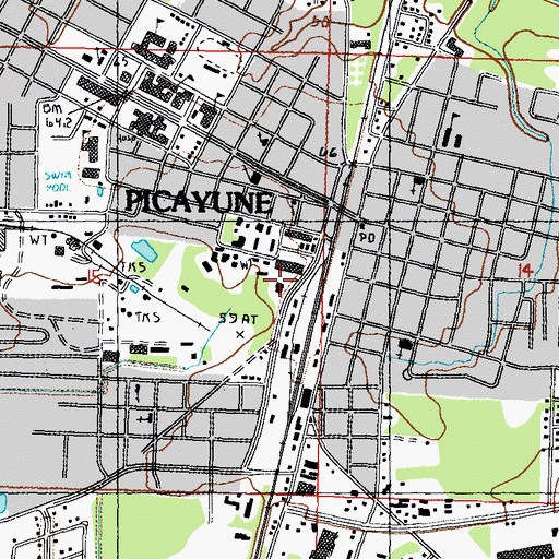 Topographic Map of Picayune Municipal Courthouse, MS