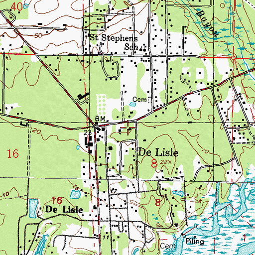Topographic Map of First Baptist Church of Delisle, MS