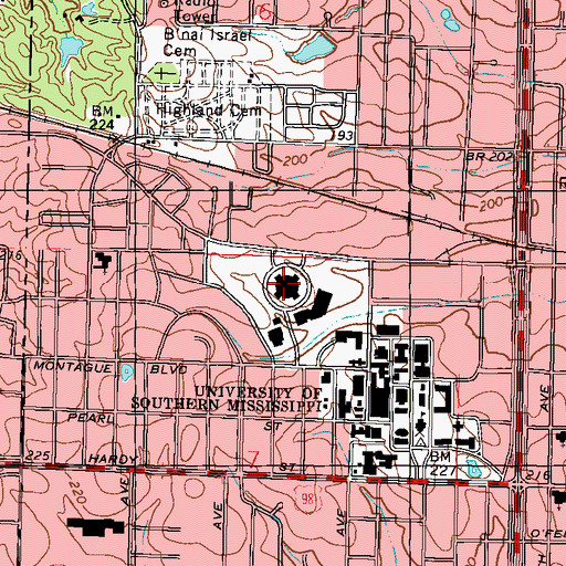 Topographic Map of University of Southern Mississippi Bernard Reed Green Coliseum, MS