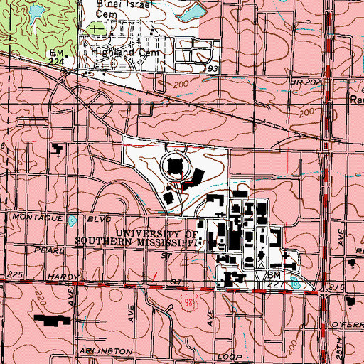 Topographic Map of University of Southern Mississippi Johnson Natatorium, MS