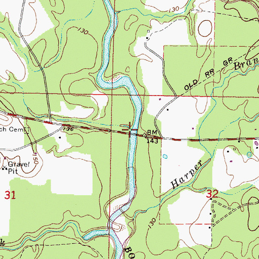 Topographic Map of Bogue Homo Creek Boat Ramp, MS