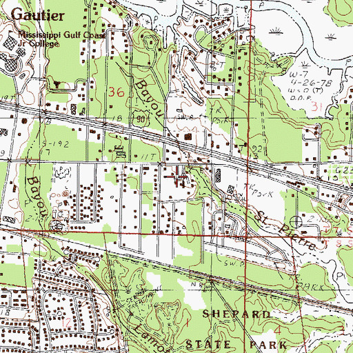 Topographic Map of Tabernacle Baptist Church, MS