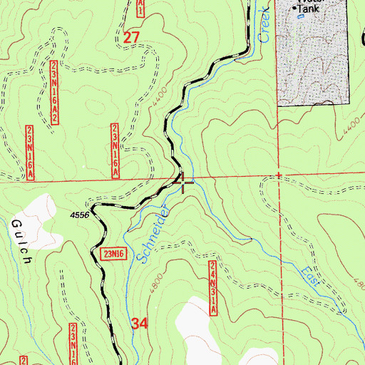 Topographic Map of East Branch Schneider Creek, CA