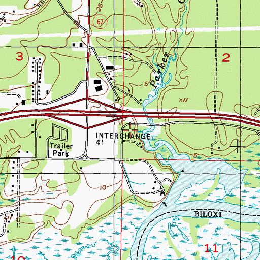 Topographic Map of Parker's Landing Recreational Vehicle Park, MS