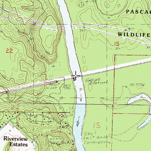 Topographic Map of Pascagoula River Mississippi Highway 26 Bridge, MS