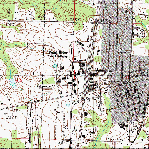 Topographic Map of Pearl River Community College Poplarville Campus Huff Hall, MS