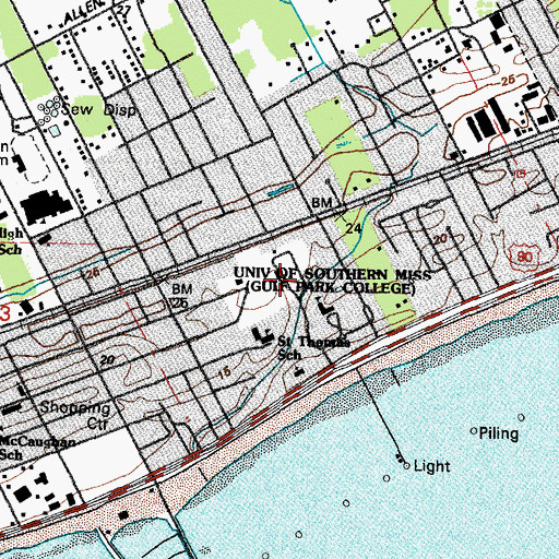 Topographic Map of University of Southern Mississippi Gulf Park Campus Barber Building, MS