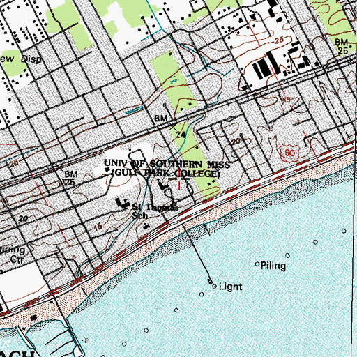 Topographic Map of University of Southern Mississippi Gulf Park Campus Elizabeth Hall, MS